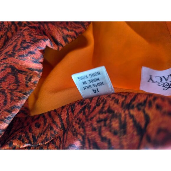 Ellen Tracy Womens Silk Long Blazer Size 14 Orange Leaf Pattern Dry Clean - Picture 5 of 8